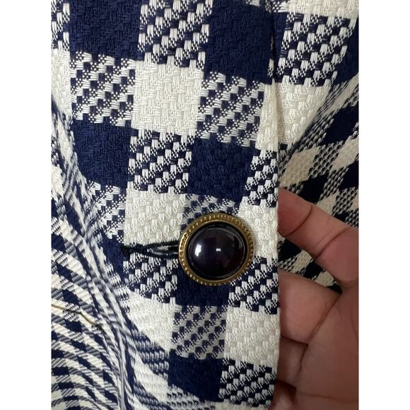 Vintage 80s Kathryn Deene NY Blue White Plaid Check Oversized Blazer Preppy 28 - Picture 7 of 8
